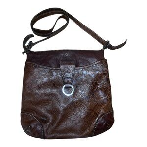 Jack Georges Voyager Serena Crossover Crossbody Leather Embossed Floral